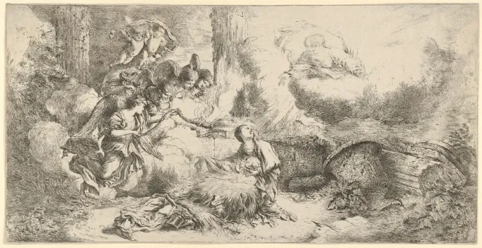 Framed Print : Nativity with God the Father and angels, ca. 1647-50. Creator Framed Print : Nativity with God the Father and angels, ca. 1647-50. Creator