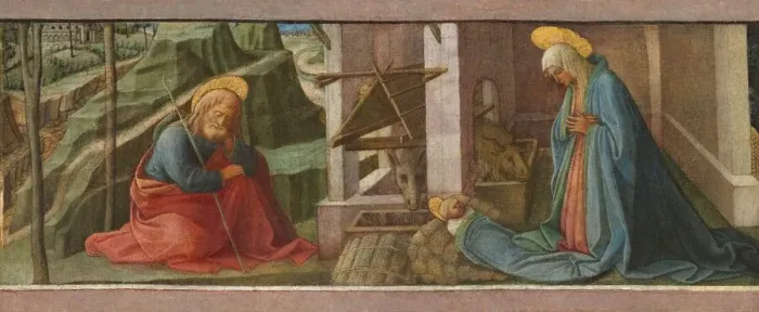 Framed Print : The Nativity, probably c. 1445. Creators: Filippo Lippi, Workshop of Fra Filippo Lippi Framed Print : The Nativity, probably c. 1445. Creators: Filippo Lippi, Workshop of Fra Filippo Lippi