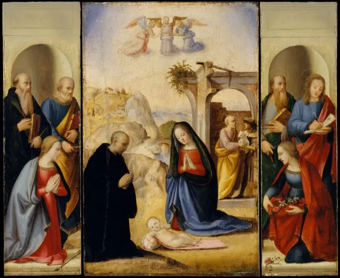 Framed Print : The Nativity with Saints. Creator: Ridolfo Ghirlandaio Framed Print : The Nativity with Saints. Creator: Ridolfo Ghirlandaio