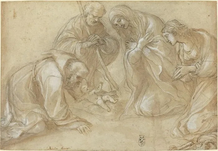 Framed Print : The Nativity with Saints Francis and Agnes, c. 1605. Creator: Lodovico Carracci Framed Print : The Nativity with Saints Francis and Agnes, c. 1605. Creator: Lodovico Carracci