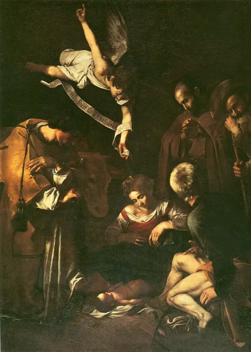 Framed Print : Nativity with St. Francis and St. Lawrence, 1609. Artist: Caravaggio, Michelangelo (1571-1610) Framed Print : Nativity with St. Francis and St. Lawrence, 1609. Artist: Caravaggio, Michelangelo (1571-1610)