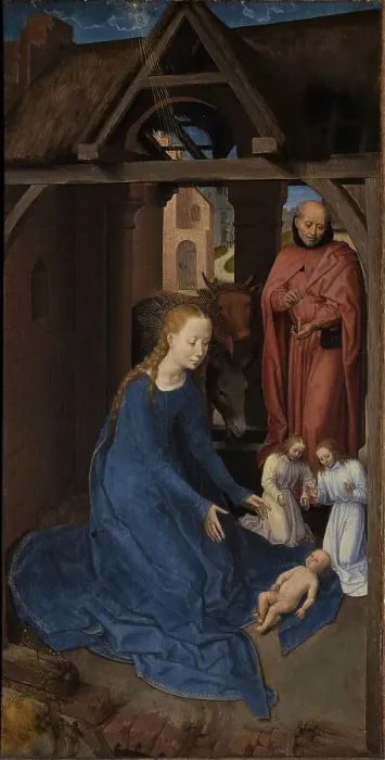 Framed Print : The Nativity. Triptych of Jan Floreins, left panel, 1479. Creator: Memling; Hans (1433 / 40-1494)