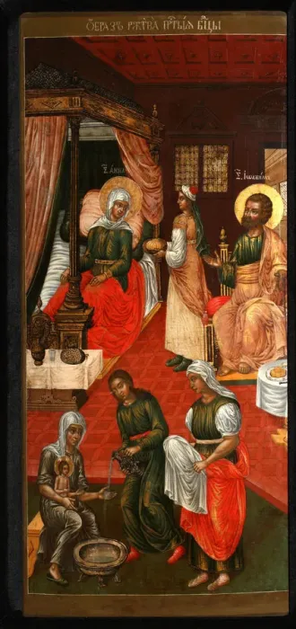 Framed Print : The Nativity of the Virgin, 1715. Artist: Ulanov, Cornili (Kirill) (?-1731) Framed Print : The Nativity of the Virgin, 1715. Artist: Ulanov, Cornili (Kirill) (?-1731)