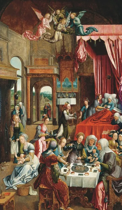 Framed Print : The Nativity of the Virgin Mary, 1490. Creator: Cornelisz van Oostsanen, Jacob (ca. 1470-1533) Framed Print : The Nativity of the Virgin Mary, 1490. Creator: Cornelisz van Oostsanen, Jacob (ca. 1470-1533)