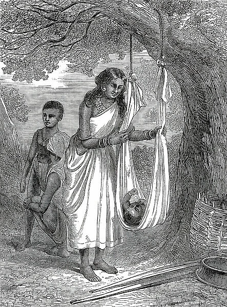 A natural cradle, Tuticorin, Southern India, from a sketch by one of our special artists, 1876. Creator: Unknown