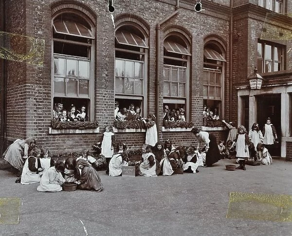 Nature class in the playground, Albion Street Girls School, Rotherhithe, London, 1908