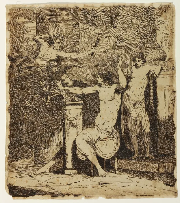 Framed Print : Nature, Leaning on the Sarcophagus of Shakespeare, Crowns Genius, 1773. Creator: John Hamilton Mortimer Framed Print : Nature, Leaning on the Sarcophagus of Shakespeare, Crowns Genius, 1773. Creator: John Hamilton Mortimer