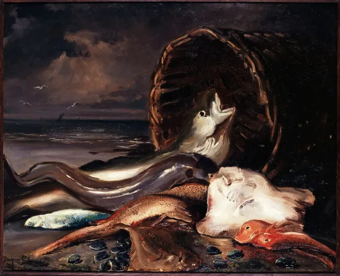 Framed Print : Nature morte aux poissons, Dieppe, 1878. Creator: Jacques Emile Blanche Framed Print : Nature morte aux poissons, Dieppe, 1878. Creator: Jacques Emile Blanche