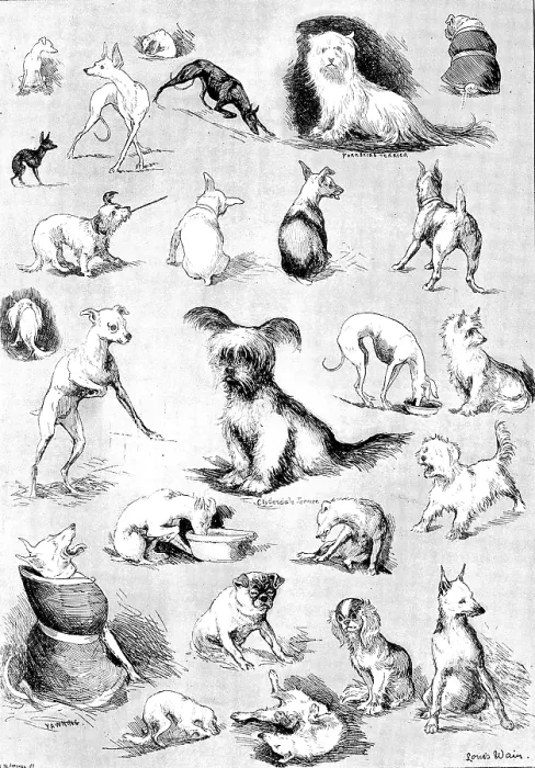Framed Print : Nature's Fitful Moments: sketches at the Terrier Club Show, 1890. Creator: Carl Hentschel Framed Print : Nature's Fitful Moments: sketches at the Terrier Club Show, 1890. Creator: Carl Hentschel