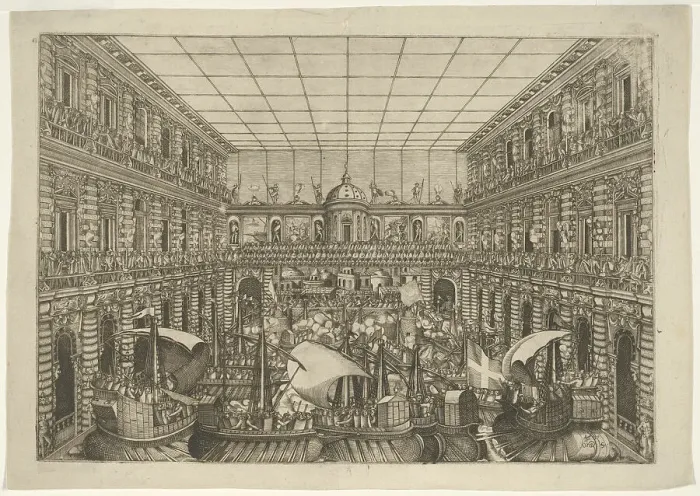 Framed Print : Naumachia in the Courtyard of Palazzo Pitti, 1592. Creator: Orazio Scarabelli Framed Print : Naumachia in the Courtyard of Palazzo Pitti, 1592. Creator: Orazio Scarabelli