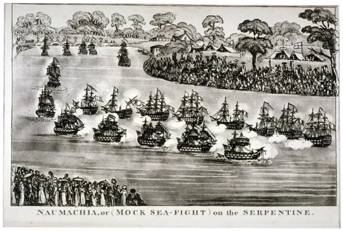Framed Print : Naumachia, or (Mock Sea-Fight) on the Serpentine, Hyde Park, London, 1814 Framed Print : Naumachia, or (Mock Sea-Fight) on the Serpentine, Hyde Park, London, 1814