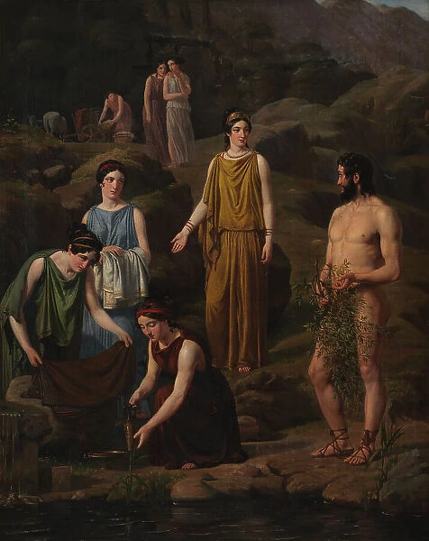 Nausicaa brings the shipwrecked Odysseus clothes, 1835. Creator: Wilhelm Marstrand