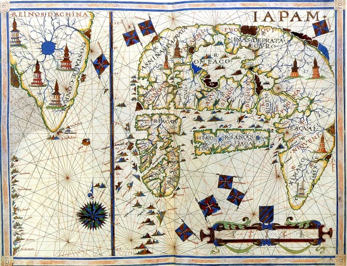 Framed Print : Nautical chart of Japan and Korea, 1568. Creator: Vaz Dourado, Fernao (c. 1520-c. 1580) Framed Print : Nautical chart of Japan and Korea, 1568. Creator: Vaz Dourado, Fernao (c. 1520-c. 1580)
