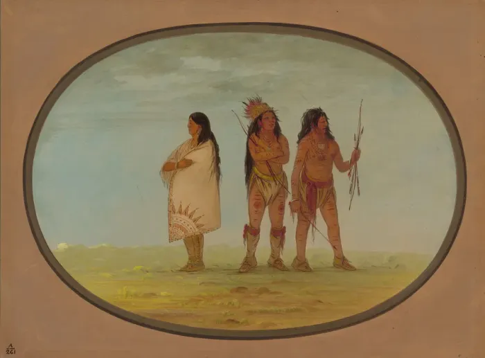 Framed Print : Three Navaho Indians, 1861 / 1869. Creator: George Catlin Framed Print : Three Navaho Indians, 1861 / 1869. Creator: George Catlin