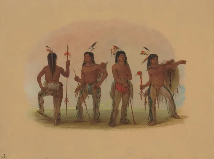 Framed Print : Four Navaho Warriors, 1861 / 1869. Creator: George Catlin Framed Print : Four Navaho Warriors, 1861 / 1869. Creator: George Catlin