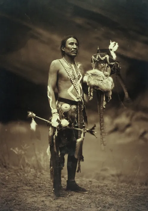 Framed Print : A Navajo man in ceremonial dress representing the Yebichai god Zahabolzi (Zahadolzha?), 1904. Creator: Edward Sheriff Curtis Framed Print : A Navajo man in ceremonial dress representing the Yebichai god Zahabolzi (Zahadolzha?), 1904. Creator: Edward Sheriff Curtis