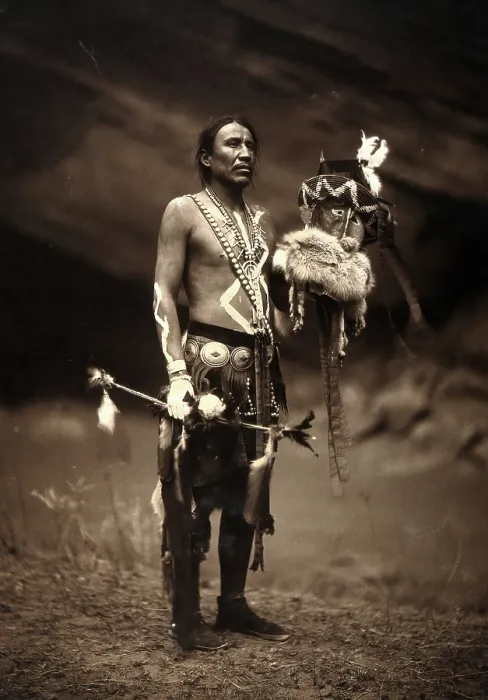 Framed Print : A Navajo man in ceremonial dress representing the Yebichai god Zahabolzi (Zahadolzha?), 1904. Creator: Edward Sheriff Curtis Framed Print : A Navajo man in ceremonial dress representing the Yebichai god Zahabolzi (Zahadolzha?), 1904. Creator: Edward Sheriff Curtis