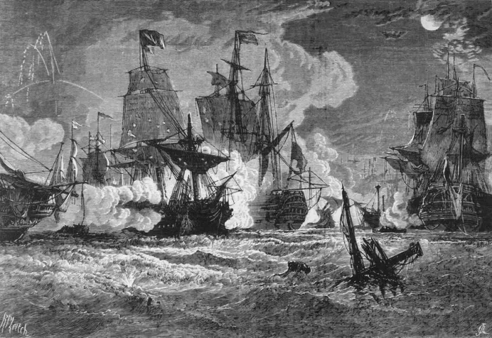 Framed Print : Naval Action Between the British and the French in Pondicherry Roads, c1891. Creator: James Grant Framed Print : Naval Action Between the British and the French in Pondicherry Roads, c1891. Creator: James Grant