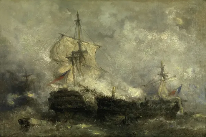 Framed Print : A Naval Battle, 1880. Creator: Hendrik Frans Schaefels Framed Print : A Naval Battle, 1880. Creator: Hendrik Frans Schaefels