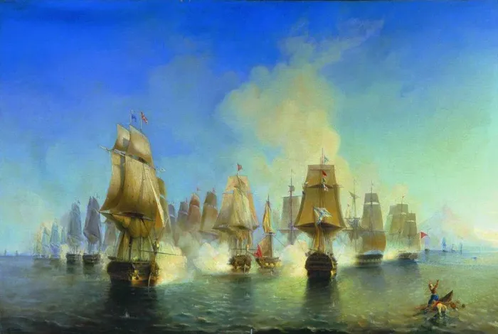 Framed Print : The naval Battle of Athos. Artist: Bogolyubov, Alexei Petrovich (1824-1896) Framed Print : The naval Battle of Athos. Artist: Bogolyubov, Alexei Petrovich (1824-1896)