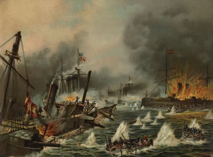 Framed Print : Naval Battle of Cavite (Manila), 1898, navy from Spain and from the United States of America Framed Print : Naval Battle of Cavite (Manila), 1898, navy from Spain and from the United States of America