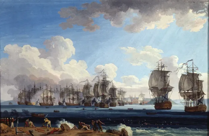Framed Print : The Naval Battle of Chesma on 5 July 1770, 18th century. Artist: Jacob Philip Hackert Framed Print : The Naval Battle of Chesma on 5 July 1770, 18th century. Artist: Jacob Philip Hackert