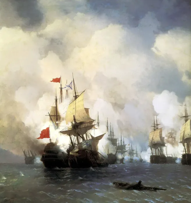 Framed Print : The Naval Battle of Chesma on 5th July 1770, 1848 Framed Print : The Naval Battle of Chesma on 5th July 1770, 1848
