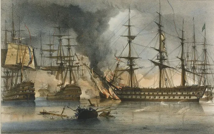 Framed Print : The Naval Battle of Navarino on 20 October 1827. Artist: Reinagle, George Philip (1802-1835) Framed Print : The Naval Battle of Navarino on 20 October 1827. Artist: Reinagle, George Philip (1802-1835)