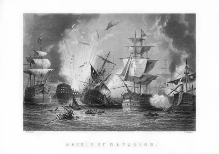 Framed Print : The naval Battle of Navarino, 20th October 1827, (1893). Artist: J Godfrey Framed Print : The naval Battle of Navarino, 20th October 1827, (1893). Artist: J Godfrey