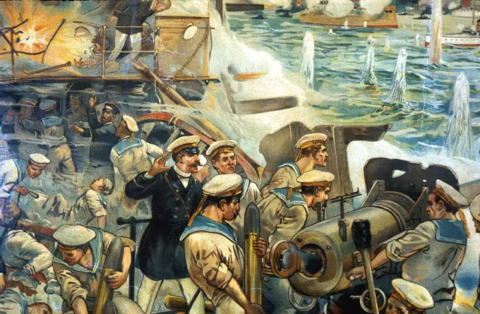 Framed Print : Naval battle between Russian and Japanese fleets, Russo-Japanese War, 1904-5 Framed Print : Naval battle between Russian and Japanese fleets, Russo-Japanese War, 1904-5