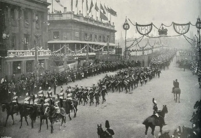 Framed Print : The Naval Contingent Crossing London Bridge into Southwark, London, 1897. Artist Framed Print : The Naval Contingent Crossing London Bridge into Southwark, London, 1897. Artist
