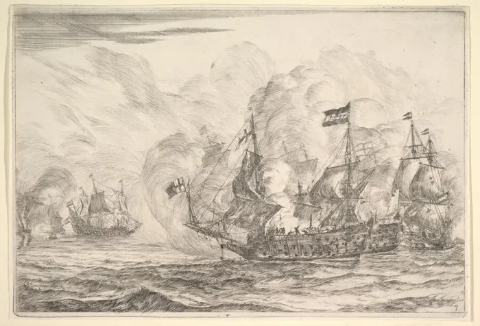 Framed Print : Naval Encounter with Three Vessels on the Right, from Naval Battles (Nieuwe Scheeps Bat Framed Print : Naval Encounter with Three Vessels on the Right, from Naval Battles (Nieuwe Scheeps Bat
