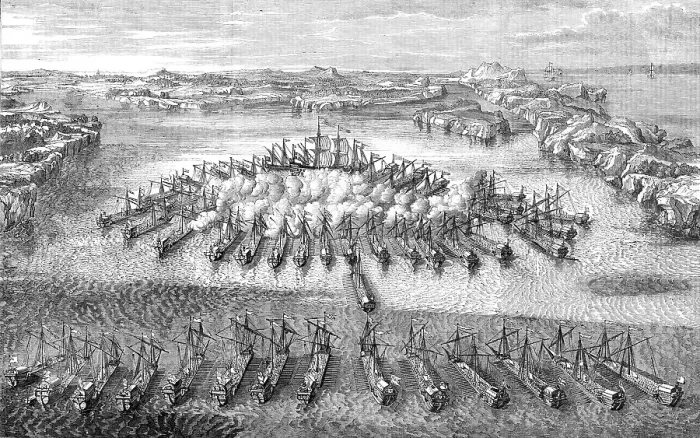 Framed Print : Naval Engagement between the Swedes and the Russians, at Hango Head, 1714 - from a Russian print of Creator: Unknown Framed Print : Naval Engagement between the Swedes and the Russians, at Hango Head, 1714 - from a Russian print of Creator: Unknown