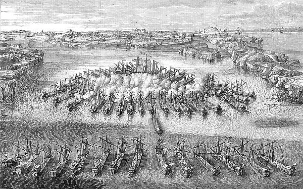 Naval Engagement between the Swedes and the Russians, at Hango Head, 1714 - from a Russian print of Creator: Unknown