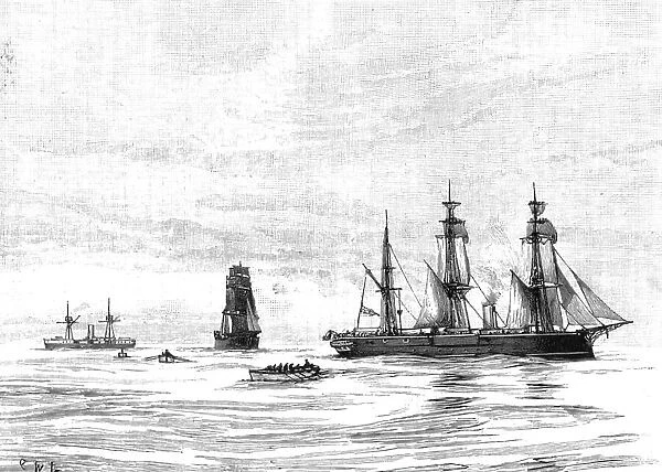 The Naval Manoeuvers; With the Hostile Fleet; 'Man Overboard, ' from HMS 'Iron Duke', 1890. Creator: Unknown. The Naval Manoeuvers; With the Hostile Fleet; 'Man Overboard, ' from HMS 'Iron Duke', 1890. Creator: Unknown