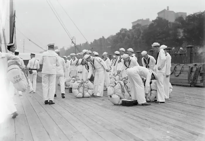 Framed Print : Naval Militia ready to embark, between c1910 and c1915. Creator: Bain News Service
