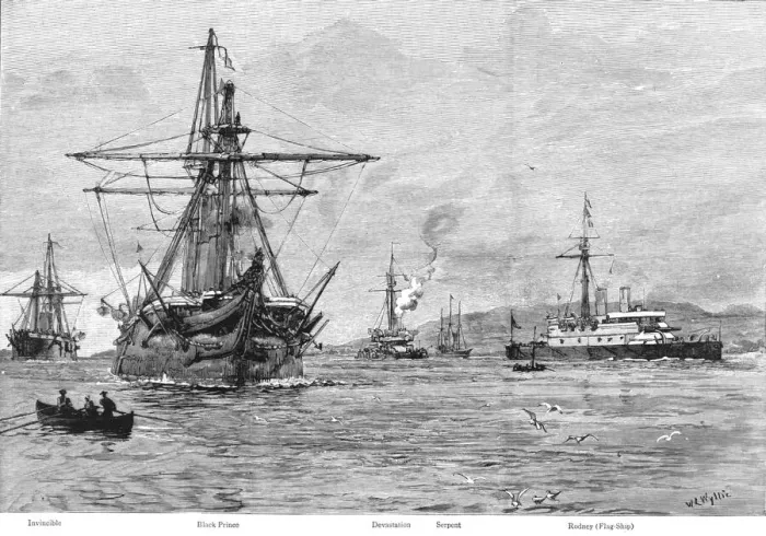 Framed Print : The Naval Mobilisation, Admiral Fitzroys Division of B'Squadron into Lough Swilly, 1888. Creator: William Lionel Wyllie Framed Print : The Naval Mobilisation, Admiral Fitzroys Division of B'Squadron into Lough Swilly, 1888. Creator: William Lionel Wyllie