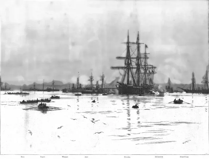 Framed Print : The Naval Mobilisation, B'Squadron at Portland Roads, 1888. Creator: William Lionel Wyllie Framed Print : The Naval Mobilisation, B'Squadron at Portland Roads, 1888. Creator: William Lionel Wyllie