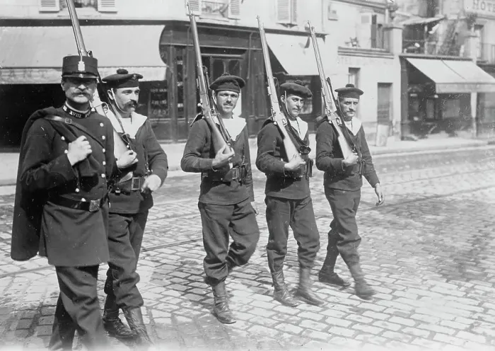Framed Print : Naval recruits police, Paris, between c1914 and c1915. Creator: Bain News Service Framed Print : Naval recruits police, Paris, between c1914 and c1915. Creator: Bain News Service