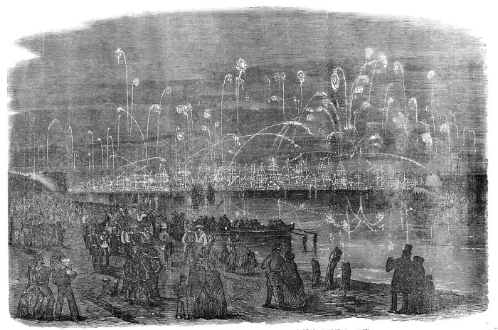 Framed Print : The Naval Review: Illumination of the Fleet - drawn by R. Leitch, 1856. Creator: Unknown Framed Print : The Naval Review: Illumination of the Fleet - drawn by R. Leitch, 1856. Creator: Unknown