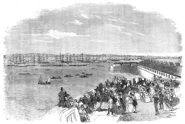 The Naval Review: the Queen's Yacht passing Fort Monckton - drawn by S. Read, 1856. Creator: Edmund Evans