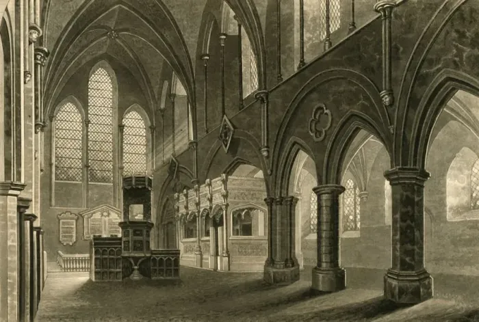 Framed Print : Nave of Boxgrove Church, 1835. Creator: Unknown Framed Print : Nave of Boxgrove Church, 1835. Creator: Unknown