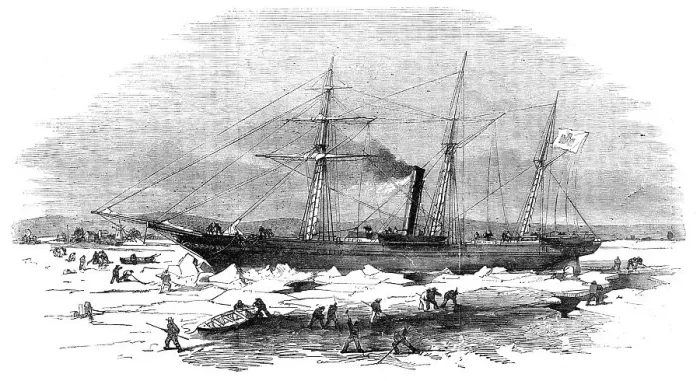 Framed Print : Navigation of the Elbe - the Steamer Pollux cutting through the ice at Altona, 1856. Creator: Unknown. Navigation of the Elbe - the Steamer Pollux cutting through the ice at Altona, 1856. Creator: Unknown Framed Print : Navigation of the Elbe - the Steamer Pollux cutting through the ice at Altona, 1856. Creator: Unknown. Navigation of the Elbe - the Steamer Pollux cutting through the ice at Altona, 1856. Creator: Unknown