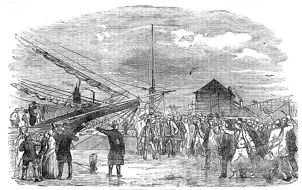 Navvies embarking at the Birkenhead Docks, 1854. Creator: Unknown