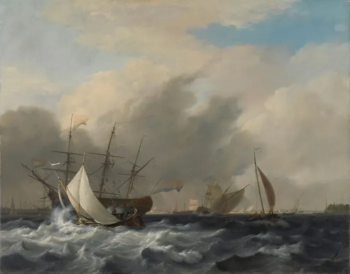 Framed Print : The Navy's Man-of-War Amsterdam'off the Westerlaag on Y at Amsterdam, 1807. Creator: Nicolaus Baur Framed Print : The Navy's Man-of-War Amsterdam'off the Westerlaag on Y at Amsterdam, 1807. Creator: Nicolaus Baur
