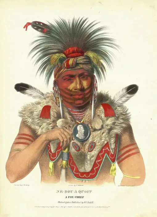 Framed Print : Ne-Sou-A Quoit, a Fox Chief, 1837. Creator: Albert Newsam Framed Print : Ne-Sou-A Quoit, a Fox Chief, 1837. Creator: Albert Newsam