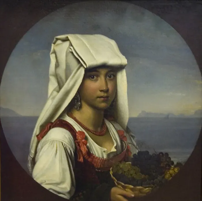 Framed Print : Neapolitan Girl with Fruits, 1831. Artist: Kiprensky, Orest Adamovich (1782-1836) Framed Print : Neapolitan Girl with Fruits, 1831. Artist: Kiprensky, Orest Adamovich (1782-1836)