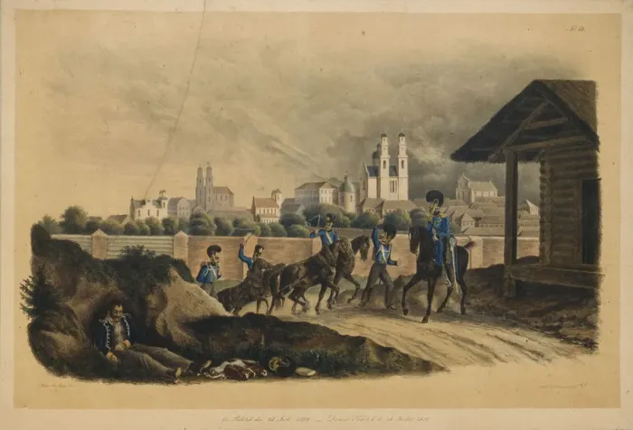 Framed Print : Near the city of Polotsk on July 25, 1812, 1820s. Artist: Faber du Faur, Christian Wilhelm, von (1780-1857) Framed Print : Near the city of Polotsk on July 25, 1812, 1820s. Artist: Faber du Faur, Christian Wilhelm, von (1780-1857)