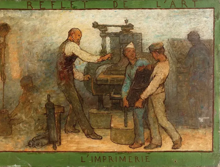 Framed Print : Near or far all trades need to be touched by a reflection of art: Trades: Sketch for the... 1887. Creator: Edmond Eugene Valton Framed Print : Near or far all trades need to be touched by a reflection of art: Trades: Sketch for the... 1887. Creator: Edmond Eugene Valton