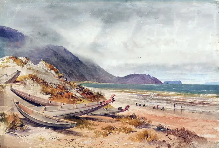 Framed Print : Near Paekakariki, Cook Strait, 1868. Creator: Nicholas Chevalier Framed Print : Near Paekakariki, Cook Strait, 1868. Creator: Nicholas Chevalier
